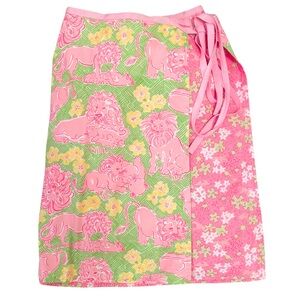 Vintage Lilly Pulitzer Reversible Wrap Skirt Loungin Lions/Happy Hippos Size 8